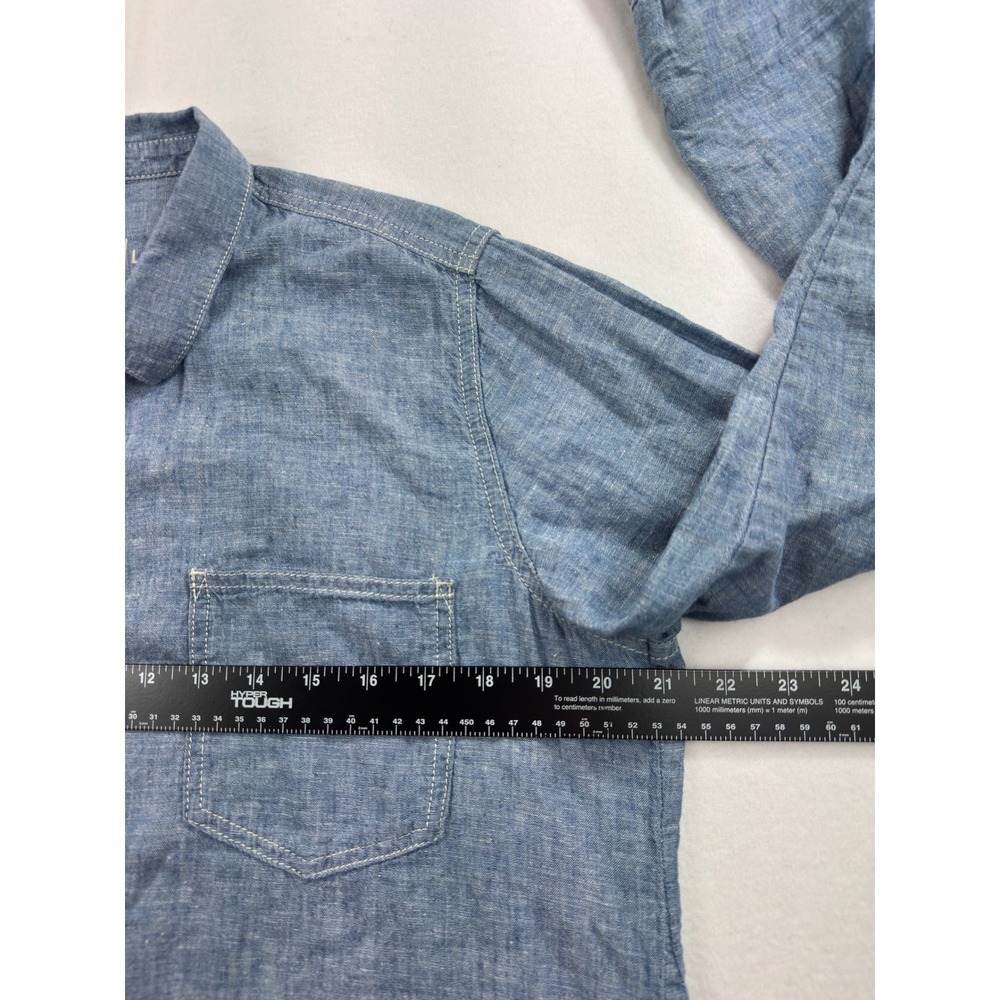 Gap 1969 Womens Large Blue Linen Cotton Blend Snap Front Chambray Shirt - Picture 5 of 8